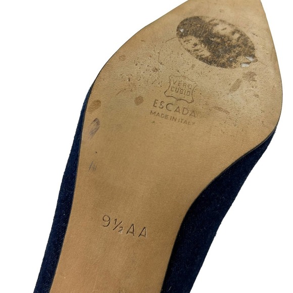 Escada 90s Denim Brown Croc Embossed Leather Block Heels 9.5N - Picture 6 of 7